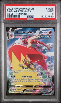 2022 POKEMON SWORD & SHIELD SILVER TEMPEST #TG15 FULL ART/BLAZIKEN VMAX PSA 9 - Image 1