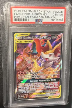 2019 Pokemon SM Black Star Tag Team #SM230 FA Charizard & Braixen GX - PSA 10 - Image 1