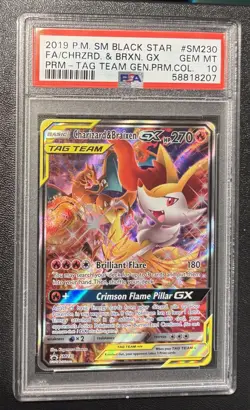 2019 Pokemon SM Black Star Tag Team #SM230 FA Charizard & Braixen GX - PSA 10 - Image 2