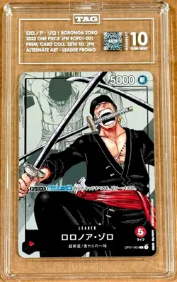 2022 One Piece OP01-001 Roronoa Zoro Premium 25th Anniversary TAG 10 Gem Mint JP - Image 1
