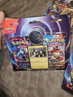3 Set Pokemon Mega Evolution Raikou Card, Coin & Phantasmal Flame 2-Pack Blister - Image 4