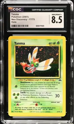 CGC 8.5 NM MINT + Yanma 17/75 Neo Discovery Holo Rare Vintage WOTC Pokemon - Image 1