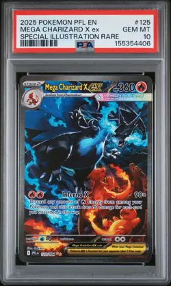 2025 POKEMON PFL EN-SPECIAL ILLUSTRATION RARE #125 MEGA CHARIZARD X EX PSA 10 - Image 1
