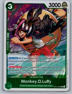 Monkey.D.Luffy OP14-034 Rare The Azure Sea's Seven One Piece Foil Near Mint - Image 1