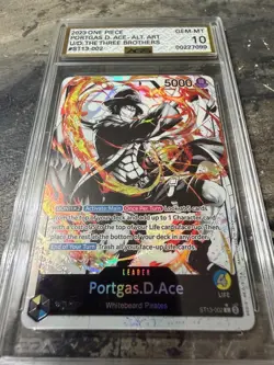 2024 One Piece ST13-002 The Three Brothers Portgas D. Ace B&W Alt Art AGS 10 - Image 1