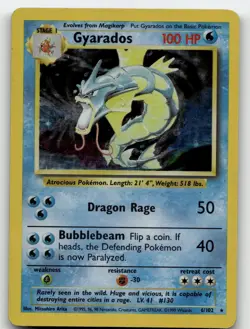 GYARADOS 6/102 HOLO RARE BASE SET UNLIMITED POKEMON MODERATELY PLAYED - Image 1