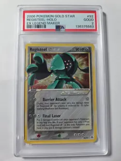 Pokemon Registeel Gold Star Holo 2006 EX Legend Maker #92 PSA 2 Good - Image 1