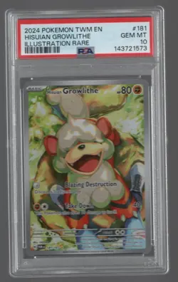 2024 POKEMON TWM EN-TWILIGHT MASQUERADE #181 HISUIAN GROWLITHE PSA 10 - Image 1