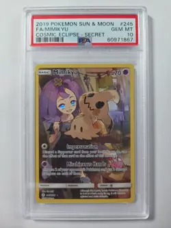 PSA 10 POKEMON 2019 MIMIKYU #245 FULL ART HOLO COSMIC ECLIPSE SECRET ENGLISH - Image 1