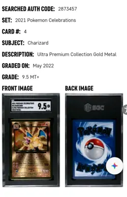 Pokemon Charizard Celebrations Ultra-Premium Coll. Gold Metal Promo #4 SGC 9.5 - Image 3