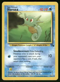 1999 Heavy Played Pokemon Horsea 49/62 Fossil English - Image 1
