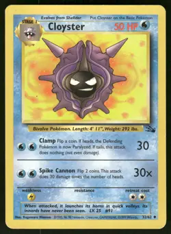 1999 Heavy Played Pokemon Cloyster 32/62 Fossil English - Image 1