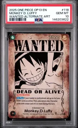 2025 OP13-118 One Piece CCG Carrying On His Will Monkey D. Luffy Alt Art PSA 10 - Image 1