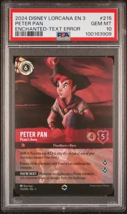 2024 DISNEY LORCANA EN 3-INTO THE INKLANDS #215 PETER PAN - PIRATE'S BANE PSA 10 - Image 1