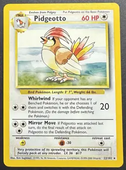 Pidgeotto 22/102 Rare Base Set 1999 Pokemon Card NM - Image 1