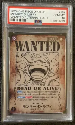 2024 One Piece Monkey D. Luffy Wanted Alternate Art OP05-119 JP PSA 10 - Image 1