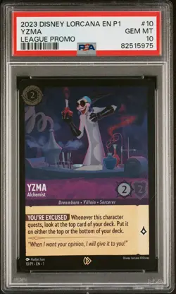 2023 DISNEY LORCANA EN P1-PROMO LEAGUE PROMO #10 YZMA - ALCHEMIST PSA 10 - Image 1