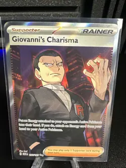 Pokemon TCG Giovanni's Charisma Scarlet & Violet Holo Ultra Rare Card 197/165 - Image 1
