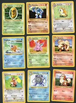 Pokemon Card Uncommon Shadowless Base Set Lot (9) NM Arcane Magikarp Raticate - Image 1