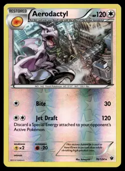 POKEMON AERODACTYL FATES COLLIDE 76/124 R REVERSE HOLO NM/M - Image 1