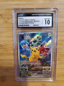 CGC 10 GEM MINT Pikachu 001/SV-P Promo Pokemon Card Chinese Scarlet & Violet - Image 1