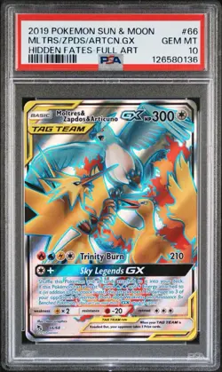 Pokemon Moltres & Zapdos & Articuno GX Hidden Fates Full Art #66 PSA 10 Gem Mint - Image 3