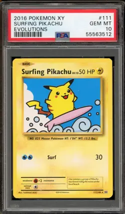 Pokemon Surfing Pikachu XY Evolutions Secret Rare #111 PSA 10 Gem Mint - Image 1