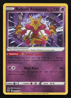 Radiant Alakazam 059/195 Radiant Rare Silver Tempest Pokemon Card - Image 1