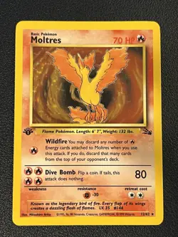 Pokemon Fossil Set 1st Edition Moltres 12/62 Holo Rare LP - Image 1