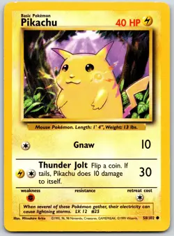POKEMON BASE SET UNLIMITED PIKACHU 58/102 COMMON LP - Image 1