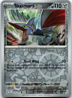 SKARMORY 124/191 COMMON SURGING SPARKS POKEMON REVERSE HOLO NM - Image 1