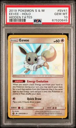 2019 POKEMON SUN & MOON HIDDEN FATES #SV41 EEVEE Shiny Vault PSA 10 - Image 1