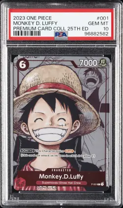 2023 ONE PIECE PREM BANDAI PREM CARD COLL 25TH ED #001 MONKEY D. LUFFY PSA 10 - Image 1