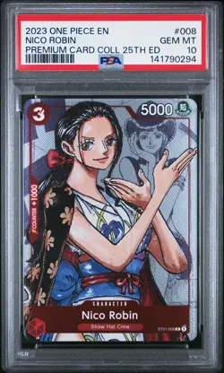 2023 ONE PIECE PREM BANDAI PREM CARD COLL 25TH ED #008 NICO ROBIN PSA 10 - Image 1