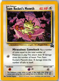 Pokemon Card - Team Rocket's Meowth 18 Black Star Promo Vintage WOTC - Image 1