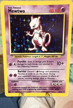 Pokemon TCG Mewtwo Base Set 10/102 1999 60 HP Holo Rare Wizards Copyright - Image 1