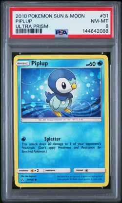 2018 POKEMON SUN & MOON ULTRA PRISM #31 PIPLUP PSA 8 - Image 1