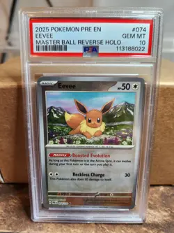 2025 Pokemon Prismatic Evolutions EEVEE Master Ball Reverse Holo Gem Mint PSA 10 - Image 1