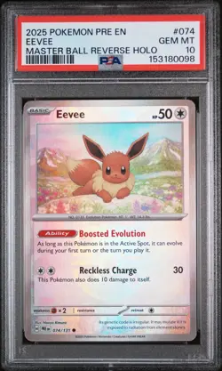 2025 POKEMON PRE EN-PRISMATIC EVOLUTIONS MASTER BALL REVERSE HOLO EEVEE PSA 10 - Image 1