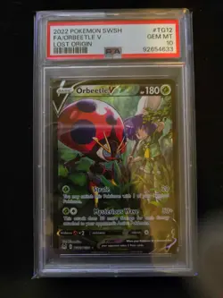 PSA 10 GEM MINT Orbeetle V TG12 Pokemon SWSH Lost Origin Full Art - Image 1