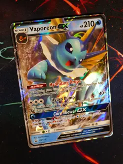 LP Pokemon VAPOREON GX Card SM BLACK STAR PROMO Set SM172 Holo Foil - Image 1