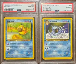 SEQUENTIAL PSA 8 PSYDUCK 53 GOLDUCK 35 FOSSIL 1ST EDITION POKEMON NM MINT - Image 1