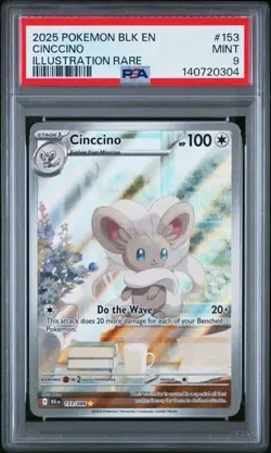 2025 Pokemon BLK EN Cinccino FULL ART ILLUSTRATION RARE 153/086 PSA 9 MINT - Image 1