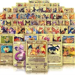 55 pcs Gold Metal Fan-Art Pokemon Cards Deck – GX, EX, VMAX Collection Set - Image 1