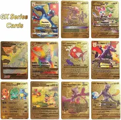 55 pcs Gold Metal Fan-Art Pokemon Cards Deck – GX, EX, VMAX Collection Set - Image 2