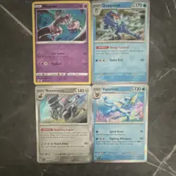 Pokemon TCG 4 Card Lot Mewtwo Quaquaval Revavroom Vaporeon Nintendo - Image 1