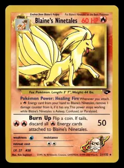Pokemon Card Gym Challenge Blaine's Ninetales 21/132 Rare - Image 1