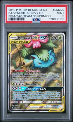 2019 POKEMON SM BLACK STAR PROMO #SM229 FULL ART/VENUSAUR & SNIVY GX PSA 9 - Image 1