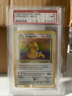 Pokemon Dragonite Fossil Unlimited Holo Rare #4 PSA 9 Mint Modern Cert - Image 1