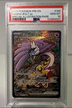 Pokemon TCG Prismatic Evolutions Raging Bolt EX Card 166/131 PSA 10 - Image 1